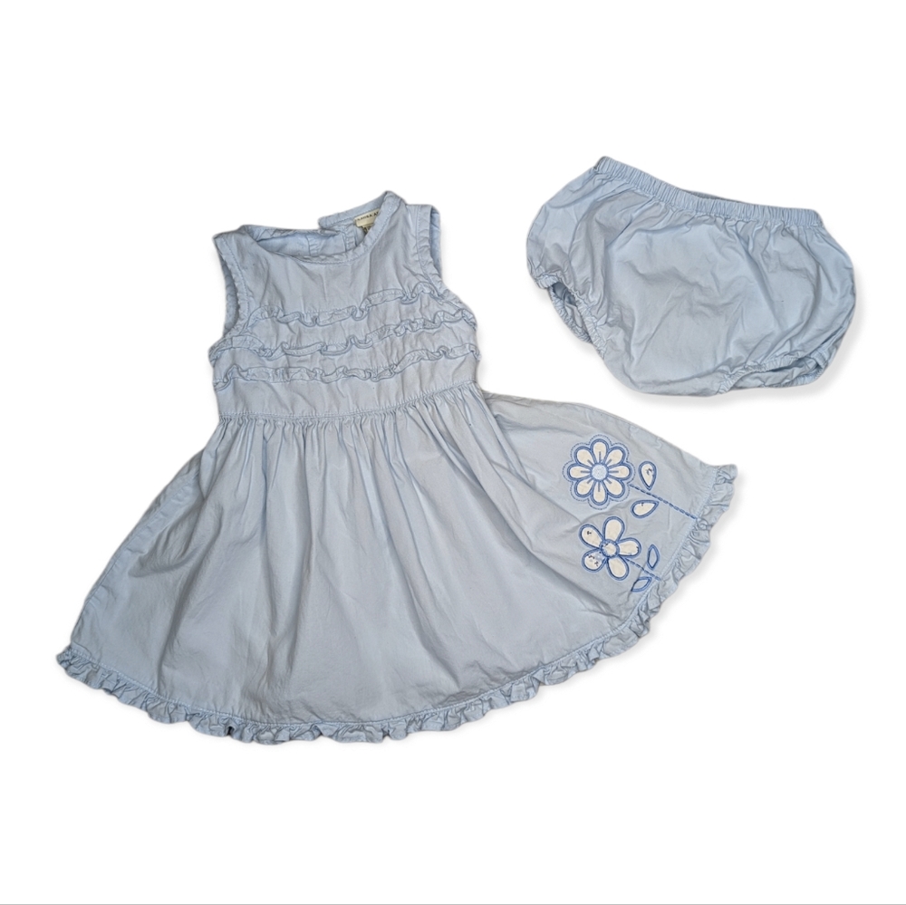 Laura Ashley Blue Dress with Matching Bloomers Size 9 Months